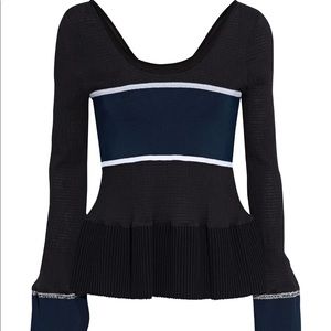 3.1 Phillip Lim Paneled Shirred Peplum Black Top